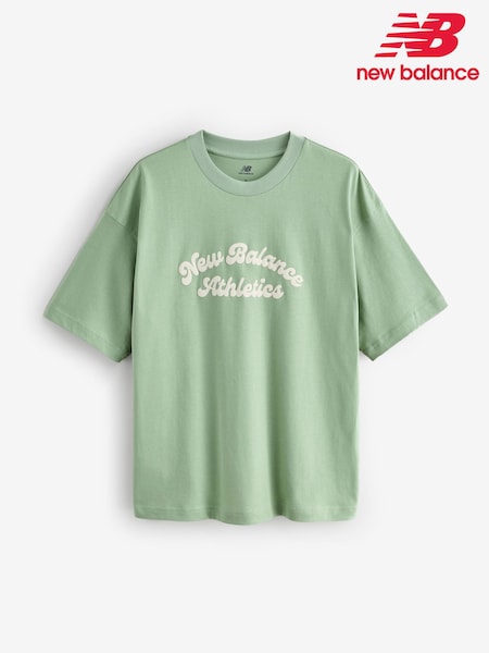 New Balance Green Womens Oversized Linear Heritage T-Shirt (AR6737) | £35