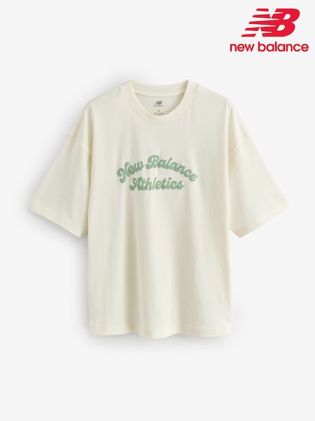 New Balance Cream Womens Oversized Linear Heritage T-Shirt (AR6738) | £35