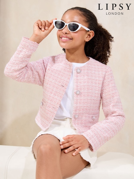 Lipsy Pink Boucle Button Up Jacket (5-16yrs) (AR6807) | £40 - £48