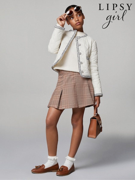 Lipsy Cream Quilted Boucle Trim Jacket (5-16yrs) (AR6809) | £45 - £53