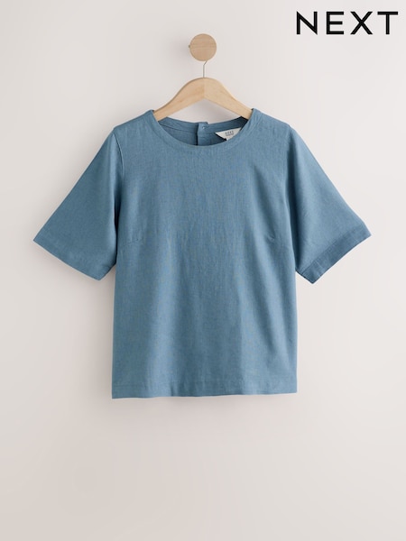 Slate Blue Short Sleeve Boxy T-Shirt with Linen (AR6864) | £19
