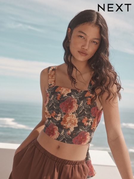 Floral Print Square Neck Self Tie Back Sleeveless Top (AR6876) | £36