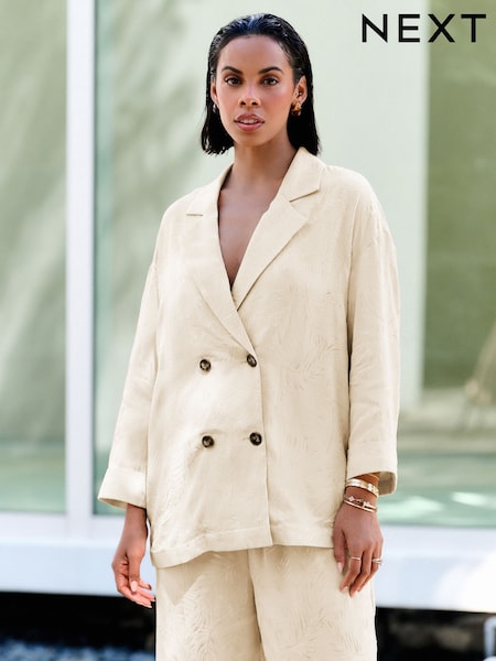 Cream Satin Jacquard Double Breasted Jacket (AR6904) | £48