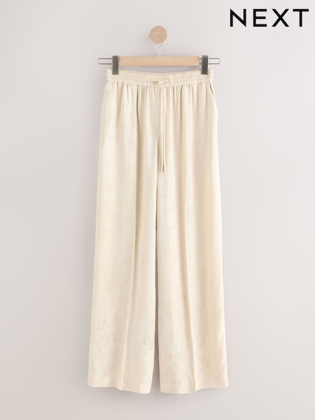 Cream Satin Jacquard Wide Leg Trousers (AR6905) | £40