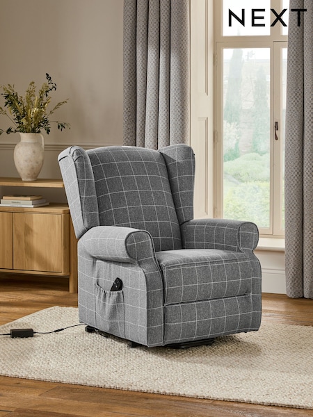 Tweedy Check Lawson Mid Grey Riser Recliner Sherlock Highback Armchair (AR6962) | £750