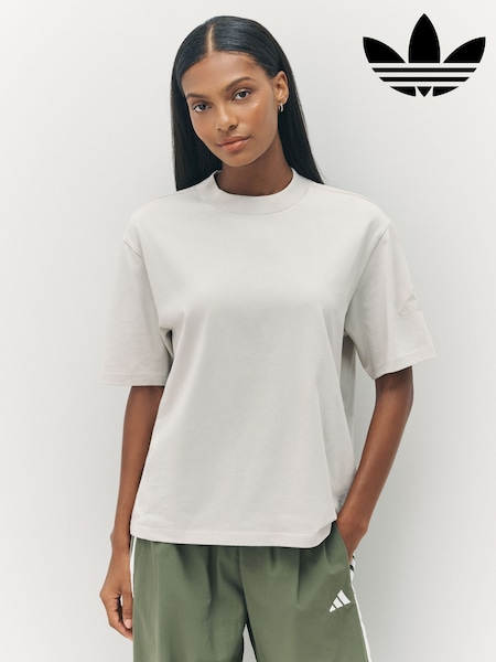 adidas Grey Essentials Contemporary Logo Boyfriend 100% Cotton T-Shirt (AR7074) | £23