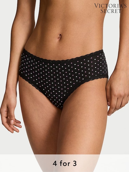 Victoria's Secret Black Multicolour Dot Cheeky Cotton Lace Waist Knickers (AR7228) | £9