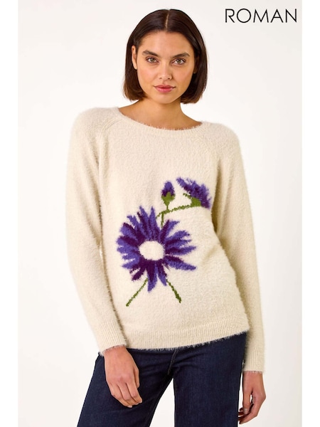 Roman White Floral Placement Knit Jumper (AR7251) | £42
