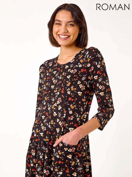 Roman Black Floral Print Pocket Detail Tunic (AR7258) | £36