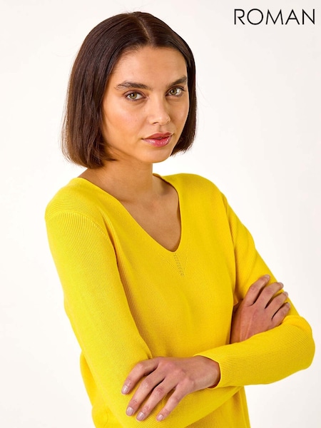 Roman Yellow Soft Knit V-Neck Jumper (AR7278) | £40