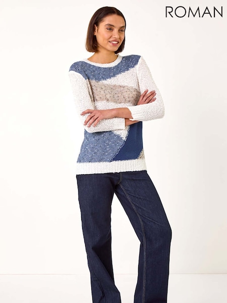 Roman Blue Textured Colourblock Jumper (AR7281) | £42