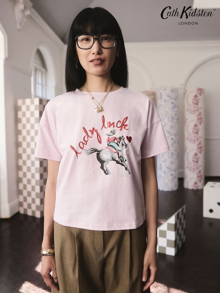 Cath Kidston Pink Lady Luck 100% Cotton T-Shirt (AR7306) | £22