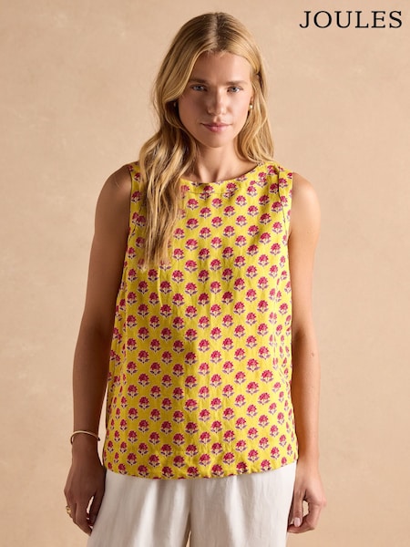 Joules Cove Linen Blend Yellow Sleeveless Top with Linen (AR7320) | £39