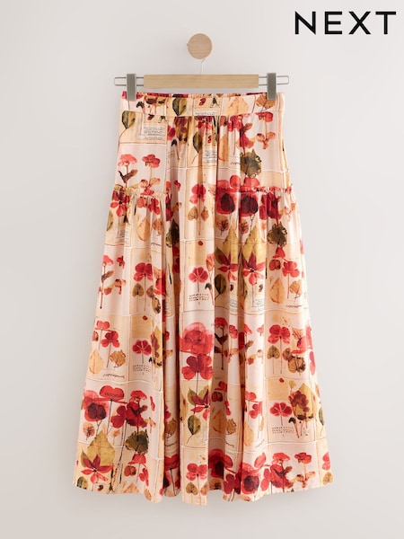 Red/Cream Print Lightweight Maxi Skirt (AR7425) | £34