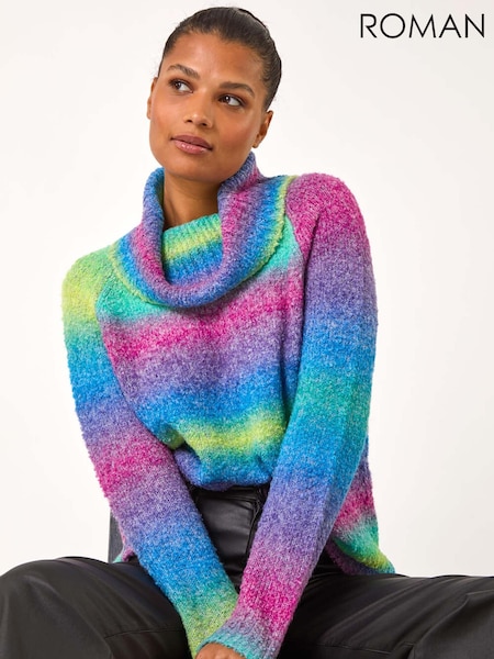 Roman Blue Cowl Neck Boucle Spacedye Jumper (AR7721) | £42