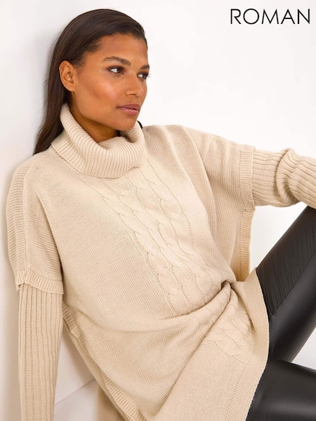 Roman Natural Cable Knit Poncho Jumper (AR7735) | £48