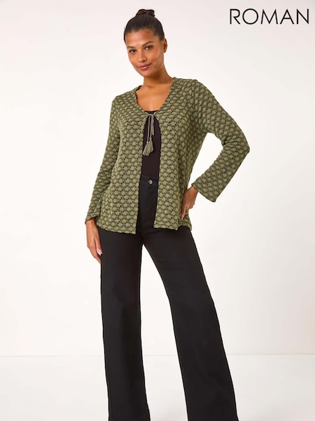 Roman Green Metallic Knit Tie Front Cardigan (AR7739) | £42