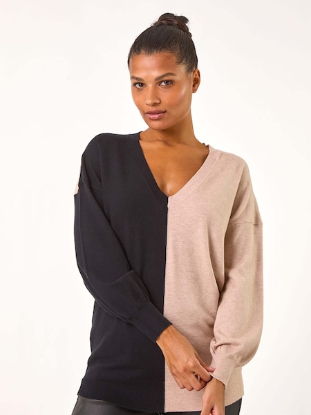 Roman Natural V-Neck Colour Block Knit Jumper (AR7741) | £32