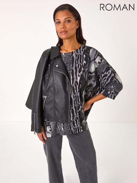 Roman Black Animal Print Tunic Top (AR7742) | £42