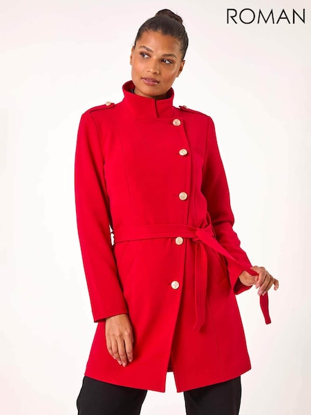 Roman Red Funnel Neck Buttoned Coat (AR7751) | £85