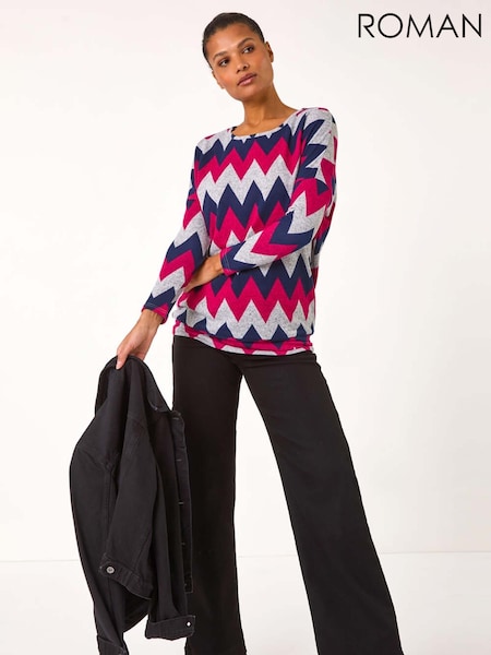 Roman Pink Zig Zag Stripe Print Top (AR7754) | £36