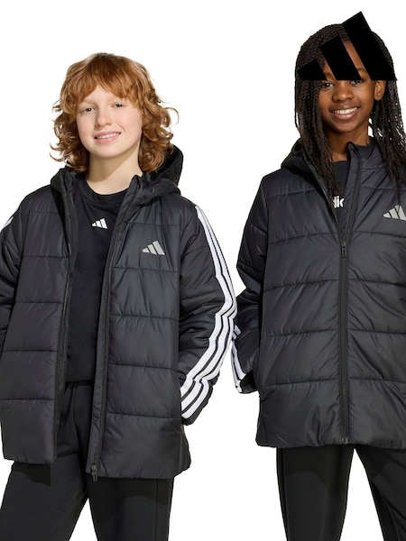 adidas Black Essentials 3-Stripes Padded Kids Jacket (AR7841) | £60