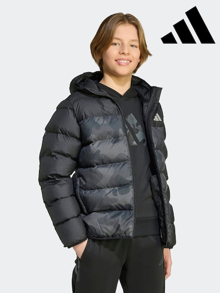 adidas Black Synthetic Down Allover-Print Jacket Kids (AR7858) | £70