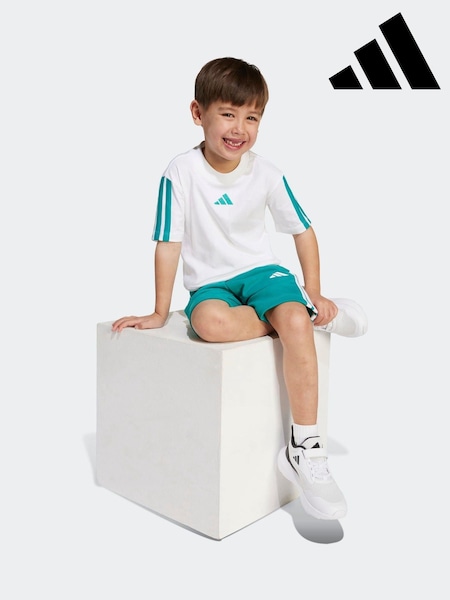 adidas White Essentials Kids 3 Stripe T-shirt (AR8045) | £12