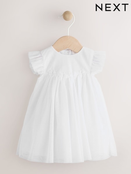 White Mesh Baby Dress (0mths-2yrs) (AR8169) | £14 - £16