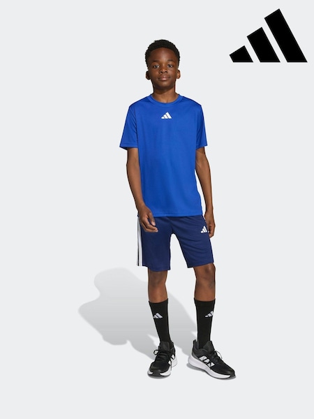 adidas Blue Train Essentials 3-Stripes T-Shirt & Shorts Kids (AR8255) | £25