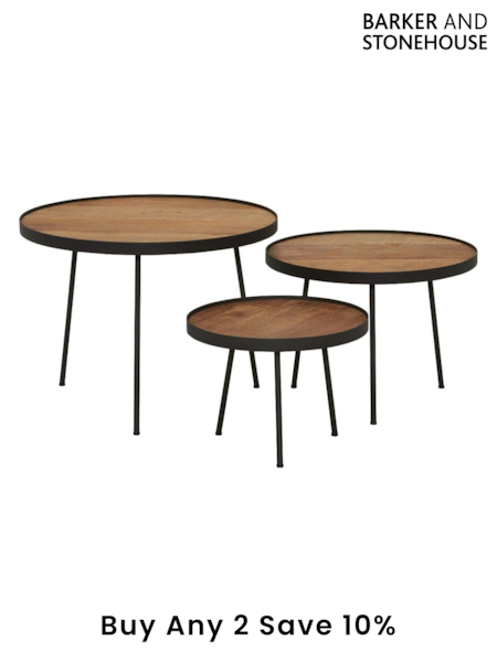 Barker and Stonehouse Set of 3 Brown Fika Round Coffee Tables (AR8605) | £295