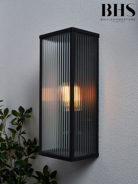 BHS Black Memphis E27 Box Outdoor Frame Lantern with Ribbed Glass (AR8706) | £35