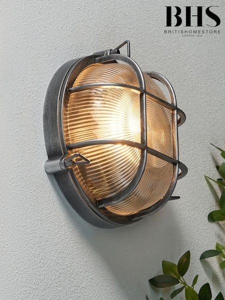 BHS Silver Gali Caged Round Wall Outdoor Bulkhead Light IP44 (AR8709) | £36