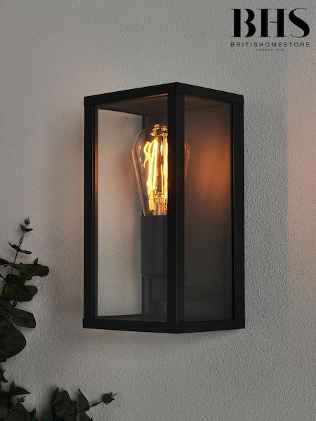 BHS Matt Black Chinon 1lt Glass Panel Outdoor Box Lantern (AR8717) | £35
