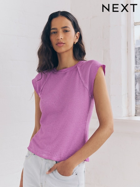 Pink Washed Open Seam Detailing Raglan Short Sleeve Crew Neck T-Shirt (AR8735) | £18