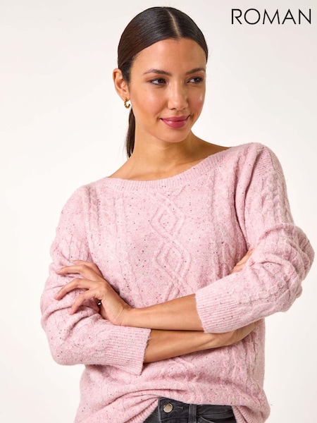Roman Pink Sequin Cable Knit Jumper (AR8781) | £48