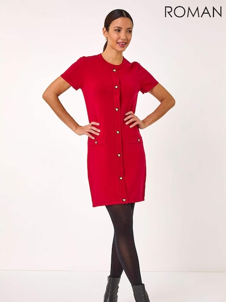 Roman Red Knitted Button Detail A-Line Dress (AR8791) | £50