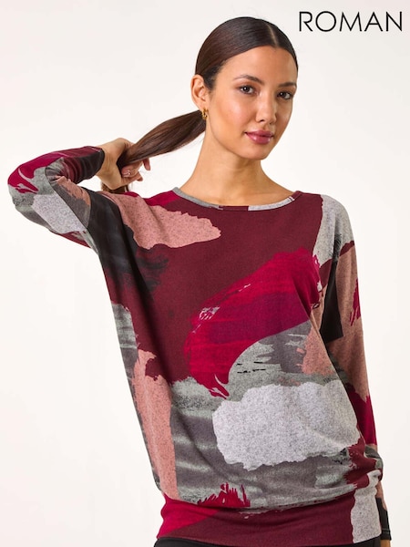 Roman Red Abstract Print Banded Hem Top (AR8806) | £36