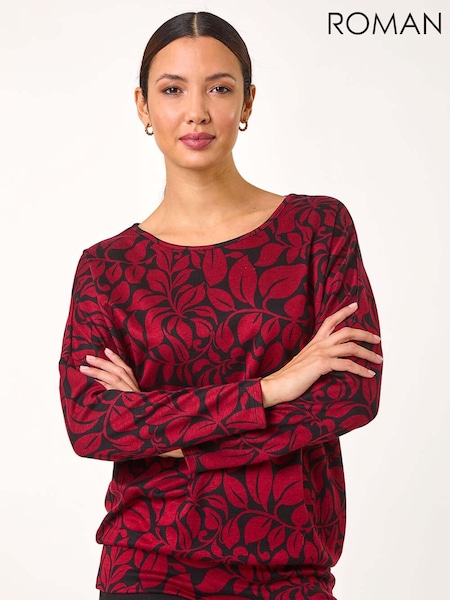 Roman Red Leaf Print Round Neck Top (AR8809) | £36
