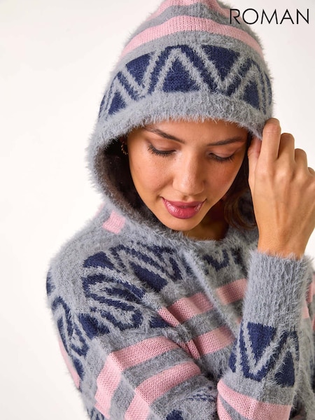 Roman Grey Jacquard Knit Hoodie (AR8814) | £48