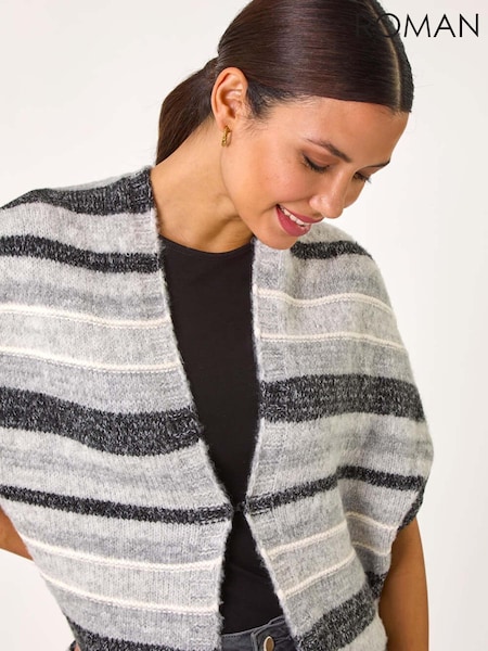 Roman Grey Striped Short Sleeve Knit Cardigan (AR8823) | £45