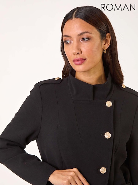 Roman Black Funnel Neck Buttoned Coat (AR8826) | £85