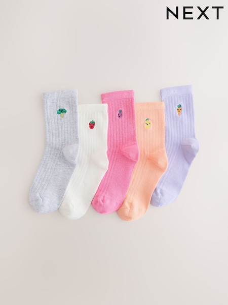 Multi Cotton Rich Embroidered Ankle Socks 5 Pack (AR8934) | £7.50 - £9.50