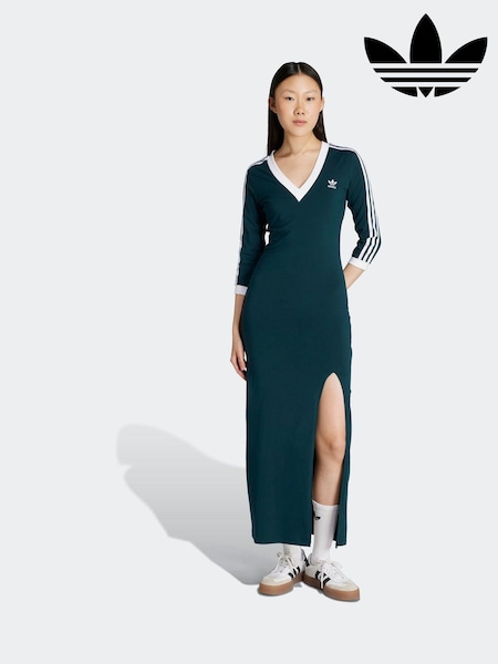 adidas Originals Green 3-Stripes V-Neck Midi Dress (AR8969) | £55