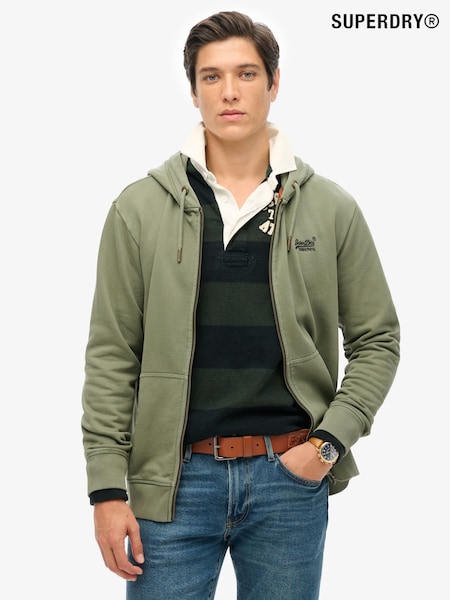 Superdry Green Essential Logo Washed 100% Cotton Zip Hoodie (AR9064) | £60