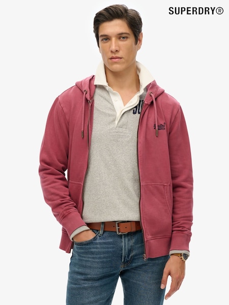 Superdry Burgundy Red Essential Logo Washed 100% Cotton Zip Hoodie (AR9075) | £60