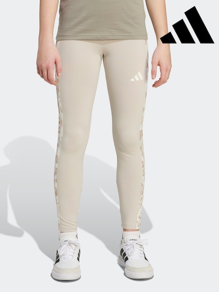 adidas Grey Animal 3-Stripes Single Jersey Leggings Kids (AR9098) | £18