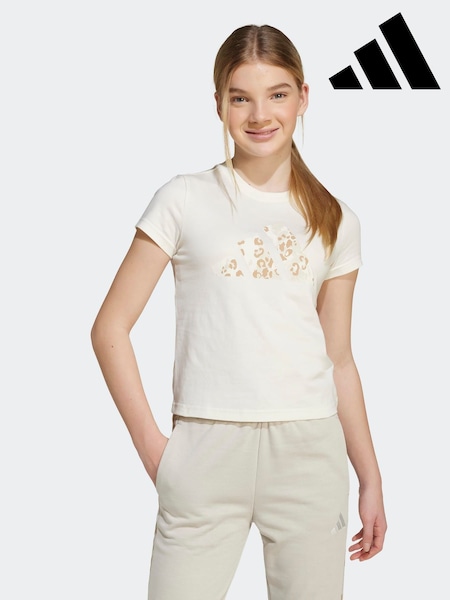 adidas Cream Big Animal Print Logo Kids T-Shirt (AR9122) | £13