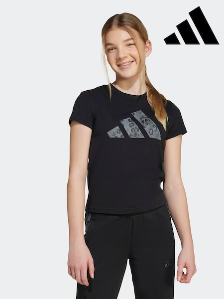 adidas Black Kids Big Animal Print Logo T-Shirt (AR9124) | £13