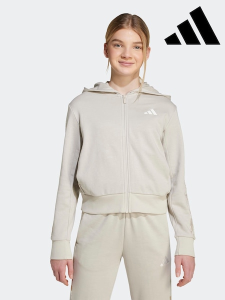 adidas Neutral/Animal Print 3-Stripes Hooded Kids Track Top (AR9125) | £33